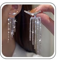 TseenYi Kristall Strass Ohr Jacke Boho Quaste Ohrringe Silber Ohr Climber Lange Strass Quaste Ohrring Fransen Schmuck Für Frauen Und Mädchen