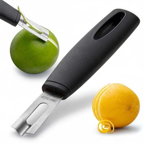 A Bar Above Black Handle Stainless Steel Channel Knife, Chef-Grade Citrus Garnish Tool, Zester and Fruit Peeler for Cocktails, Culinary Presentation, and Kitchen Use