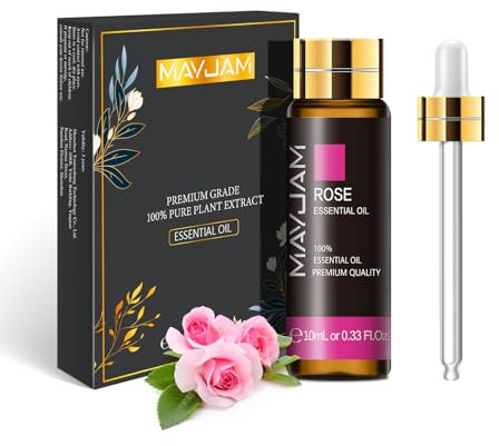 MAYJAM Rose Essential Oil 10ML - Pure, Undiluted - Premium Quality Essential Oils with Glass Dropper - for Diffuser and DIY Candle Making