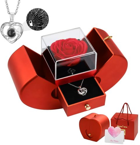 Emibele Mother's Day Preserved Red Rose for Women Mom Grandma, Eternal Flower Rose Box with Heart Necklace I Love You 100 Languages, Gifts for Wife Girlfriend Her on Valentines Birthday Anniversary