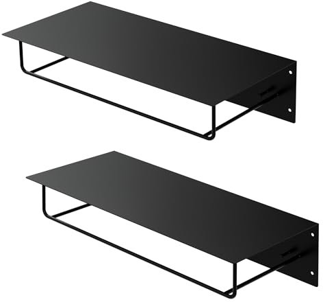 ML-Design 2er Set Wandgarderobe mit Hakenleiste, Kleiderstange & Hutablage, 60x30x15 cm, Schwarz, Metall Flurgarderobe für Jacken & Mäntel, Garderobe, Wandmontage, Garderobenpaneel hängend für Eingang