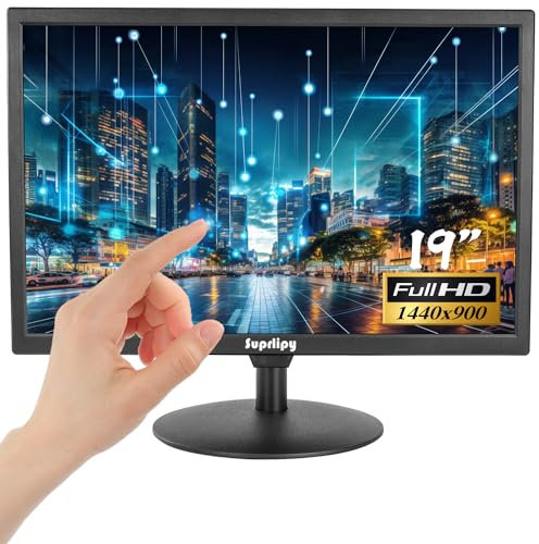 Suprlipy Monitor de pantalla táctil de 19 pulgadas 1440 x 900, compatible con HDMI, VGA, AV, USB, BNC, monitor táctil TFT LED capacitivo de 10 puntos para laptop, PC, Xbox, PS5/PS4, Switch POS