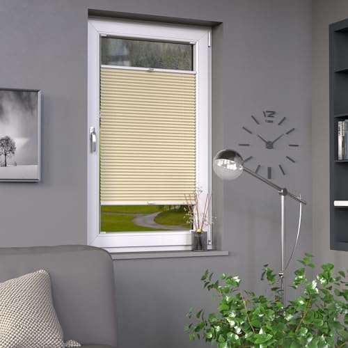 Deco-Raum Store plissé sur mesure Beige clair Plisseerollo Fenêtre Jalousie Protection solaire Protection des regards Transparent au passage de la lumière pour fenêtre et porte L:41-50 cm, H: 40-100