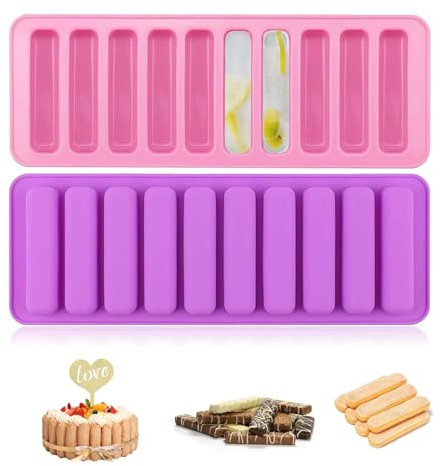 2 Pezzi Stampi In Silicone, Stampo Barrette con 10 Cavità Stampi Rettangolari Antiaderente Senza BPA per Cereali Biscotti E Cubetti di Ghiaccio(Rosa, Viola)