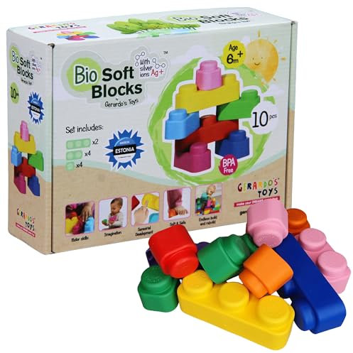 GERARDO'S Motorikspielzeug Bunte Weiche Bausteine zum Stapeln und Türme Bauen - Bauklötze für 6 Monate Oder Mehr, für Kreativität und Spielerisches Lernen, BPA-FREI (Blocks, 10, Stück)