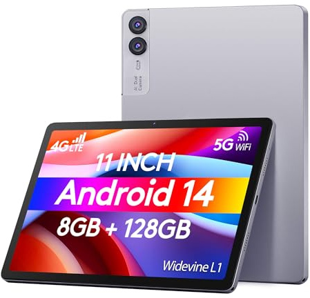 Wainyok 11 Zoll Android 14 Tablet mit SIM Slot: 4G LTE 5G WiFi Tableta | 8GB RAM + 128GB ROM (1TB TF) | Octa-Core | Widevine L1, FHD Display, 13MP+5MP, 7000mAh, GPS Lila