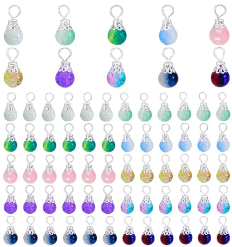 PH PandaHall 100pcs Crack Glass Pendants for Jewellery Making 10 Colours Crystal Glass Charms Pendants Dangle Drop Beads with Loop for Christmas Necklaces Bracelets Earrings Making DIY Accessories