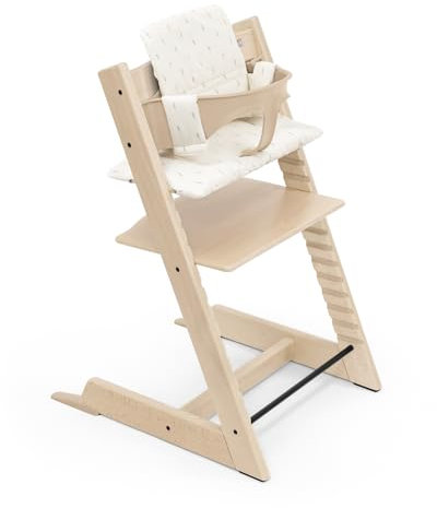 Trona Tripp Trapp de Stokke (Natural) con Cojín Clásico OCS (Wheat Cream) - Incluye Silla Tripp Trapp, Baby Set 2 para Niños de 6 a 36 Meses y Cojín - Ajustable, Ergonómica y Fácil de Limpiar