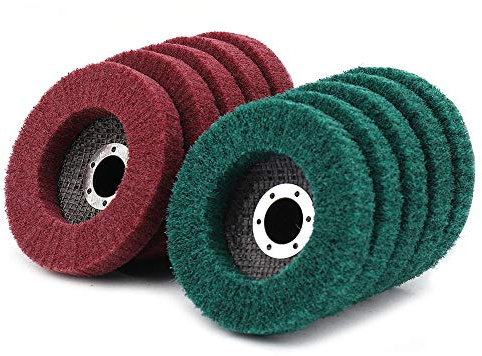 SI FANG 10 discos abrasivos de vellón abrasivo de 125 x 22,2 mm, disco de pulido de fibra de nailon, disco de limpieza grueso, disco de limpieza, almohadilla de acero y metal para amoladora angular