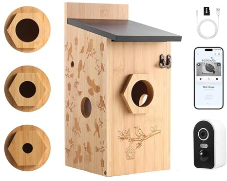 Bird House with 4MP Camera Wireless Wifi, Bird Box Outdoors, Weatherproof, 2.4G WiFi & App Notification, Video/Photo Recording & Motion Detection, Watch Nesting and Hatching, Night Vision, C
