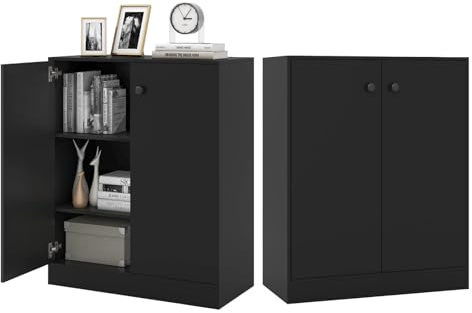 KOMFOTTEU Credenza da Cucina con 2 Ante, Mobile Buffet Basso con Dispositivi Antiribaltamento, Armadio Dispensa per Soggiorno, Sala da Pranzo, Camera da Letto, Ingresso, 72 x 34 x 85,5 cm (Nero)