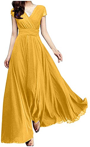 Générique Robe Femme Mode Été Chic Décontractée Longue Manches Courtes Col V Imprimée Bohème Fleurie Taille Haute Fluide Légère Plage Vacances Soirée A42
