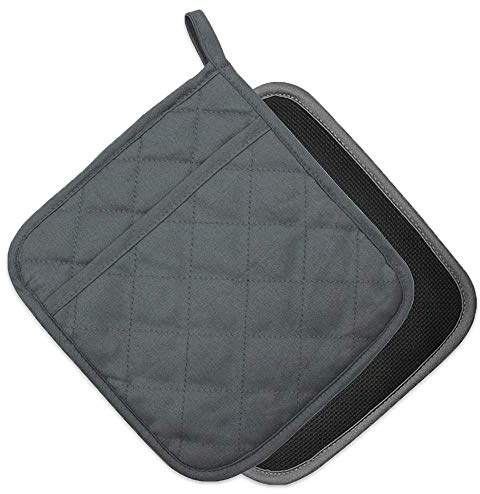 YEKOO 2Pcs Cotton and Neoprene Oven Pads Pot Holders with Pocket 8x8.5 Dual-Function Hot Pad Set for Finger Hand Wrist Protection Heat Resistant to 428°F,Gray