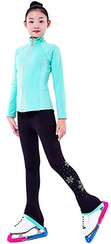 Kmgjc Eiskunstlauf-Jacke mit Hose, Mädchen, Trainings-Schlittschuh-Oberteil, Grün, 14