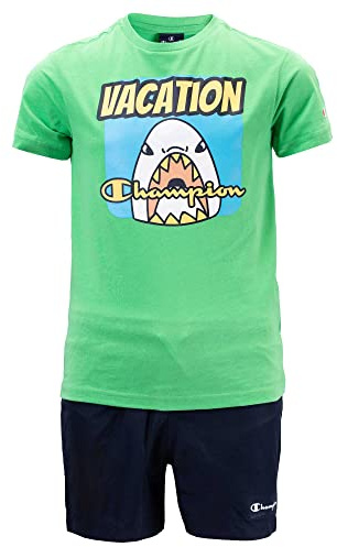 Champion Legacy Back To The Beach AC S/S T-Shirt & Beachshorts Completo, (verde Chiaro/Blu Marino), 7-8 anni Bambini e ragazzi SS23