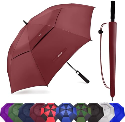 Baraida Golf Umbrella Large 62/68/72 Inch, Extra Large Oversize Double Canopy Vented Windproof Waterproof Umbrella, Automatic Open Golf Umbrella for Men and Women and Family.(72 Inch,Burgundy)