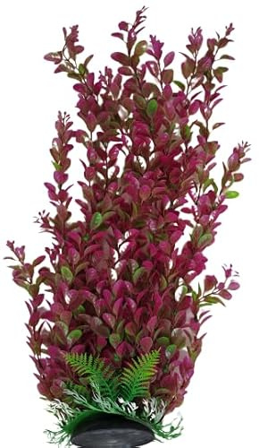 Jumbo Extra Large Plastic Aquarium Fish Tank Pond Plant 19-20 Inch (50-52cm) Tall, Maroon and Green Artificial Plant with Base Fish Tank or Pond Safe