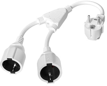 Luxvista Alargador Enchufe, Enchufe Doble Cable Alargador de Corriente 2 en 1 Toma Schuko con Cable Flexible 6A/250V/MAX 4000W IP44 Enchufe Multiple para Hogar, Oficina Blanco (32cm)