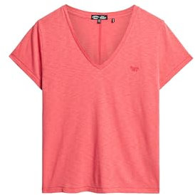 Superdry Damen Strukturiertes T-Shirt mit V-Ausschnitt und Stickerei Würzig Koralle 40