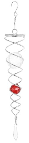 PATIKIL 33 cm (13 tum) spiralsvans, rostfritt stål vindsnurror stabilisator med 2 glasbollar prisma och hängande svängbar krok för inomhus utomhus trädgårdsdekoration, röd