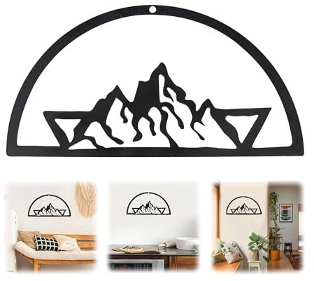 xtemtoamz Decorazioni da Parete Quadri in Metallo, Montagna Decorazione da Parete Decorazioni Muro Sculture a Parete Decorative per Casa Soggiorno Camera da Letto Interni, 27x14 cm, Nero, 2 Pezzi