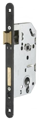 FTH - Serrure Encastrable Haut de Gamme SE 50 - Système de Retournement - Fermeture à Deux Tours - Têtière Chromée Noir Mat - Coffre en Acier - Axe 50 mm - Pour Porte d'Entrée - Noir