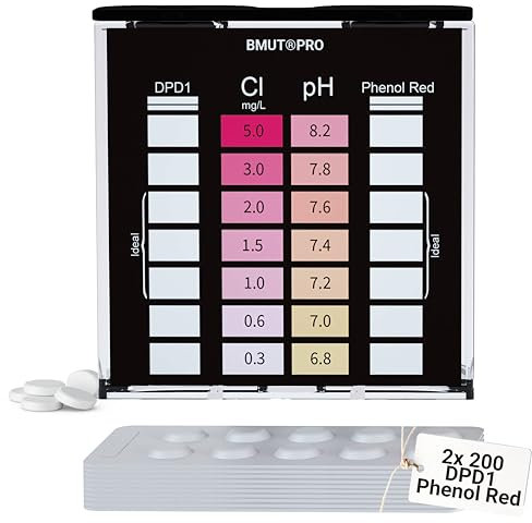 Pooltestare pH och klor 2-i-1 | vattentestare skakningstest | DPD1 och fenol röd | provtestabletter (2 x 200 stycken)