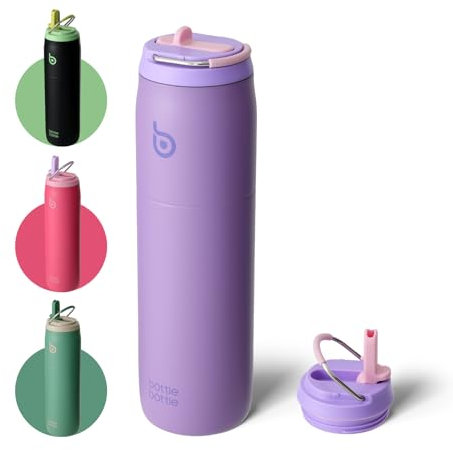 Bottle Bottle - Borraccia in acciaio inox con tappo per cannuccia e manico, 0,94 l, termica, con imboccatura larga, a prova di perdite, per sport, viaggi, palestra, escursionismo, borraccia per uomini