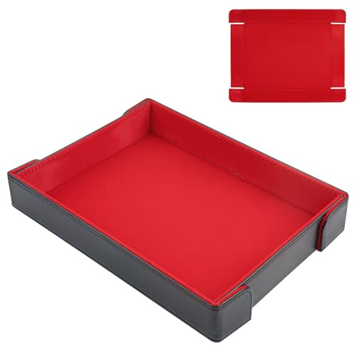 Buweeo PU Leather Dice Tray Magnetic Folding Dice Rolling Mat with Red Felt Lining for Dice Games Portable Tabletop Board Games Tray