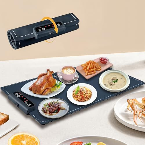 CHEERLINK Piastra riscaldante per alimenti, scaldavivande tutta la superficie, 3 temperature regolabili, piastra riscaldante portatile e pieghevole per il riscaldamento di alimenti/stoviglie/tè/latte
