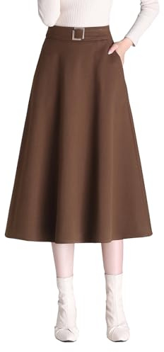 BiilyLi Jupe Longue Femme Hiver Élégant Haute Taille Laine Midi Jupe A-Line Taille élastique Skirt Marron XL
