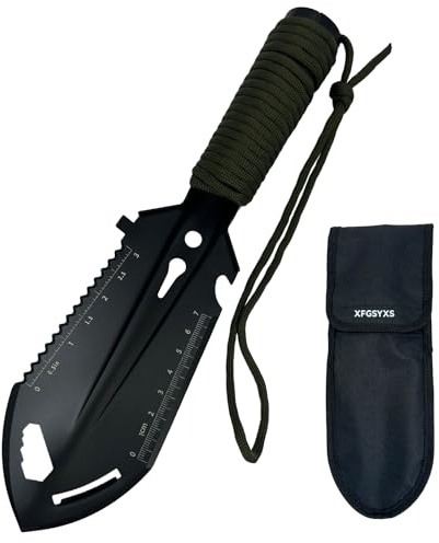 Small Camping Shovel, 9 in 1 Mini Hand Shovel, Portable Backpacking Trowel, Ultralight Compact Multitool for Camping, Gardening, Outdoor Survival, Black