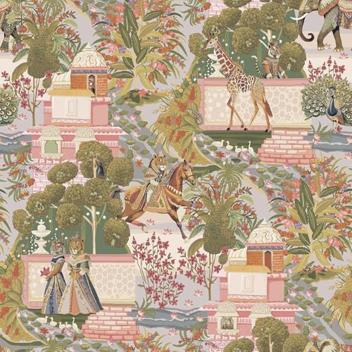 Animal Palace Indian Inspired Wallpaper with Giraffes, Lions, Elephants Perfect for Living Room, Bedroom, Feature Wall Decoration or DIY Projects Multi Coloured Holden 13760