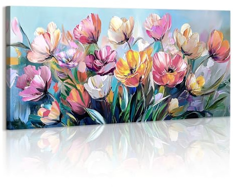 WENGTIAO Stampa su Tela Gigli Colorati Fiore Con Cornice Grande Quadro su Tela Pittura Floreale Astratta Quadri Moderni Quadro Moderno Soggiorno Camera da Letto Decorativo Parete 120x50 cm