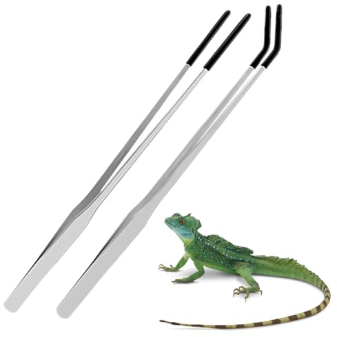 WeddHuis 2 Stück Aquarium Pinzette Edelstahl,Gerade Pinzette,Gebogene Spitze Pinzette,Lange Futterzange mit Gummispitze,Wasserpflanze Zange,Pflanzenpinzette,Gartenarbeiten