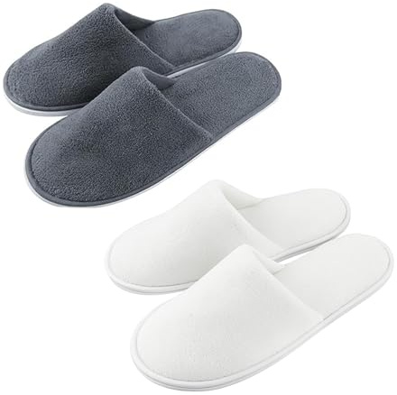 GegXcn 2 Pairs Soft Coral Fleece Hotel Slippers with 7mm Thick Sole, Disposable Travel Slippers for Guests, Home, Spa & Airplane, Lightweight & Packable