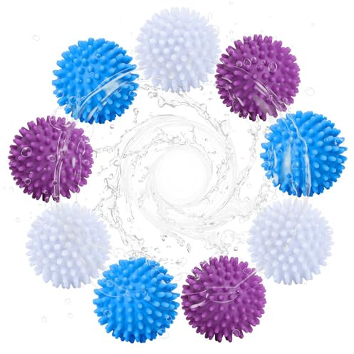 Lot de 9 balles pour sèche-linge - Balles de lavage pour doudounes - Réutilisables - Pour machine à laver - Pour vêtements de maison (bleu, blanc, violet)