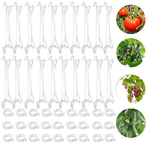 20 st tomatkrokar och 10 m klätterrep, 100 st växtklämmor, gurktomatspaljé, växthustillbehör, växtstöd, spaljé för klätterväxter, trädgårdstillbehör