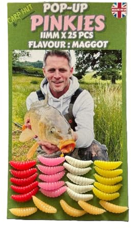 Artificial Pop Up Flavour Infused Mixed Colour PINKIE Maggots for Carp and Coarse Fishing 12mm x25 pcs (Multicoloured)
