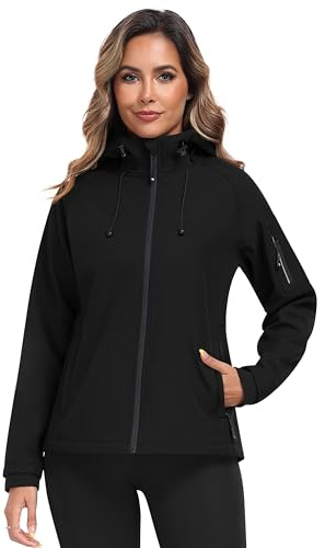 MoFiz Veste Softshell avec capuche pour femme imperméable coupe-vent d'hiver en polaire Veste pour la course à pied, la randonnée