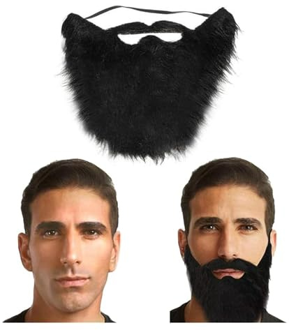 QIZHIQIAMY Fausse Barbe Realiste Noir Fausse Barbe Homme avec Élastique pour Halloween, Carnaval, Fête à Thème Accessoires de Déguisement