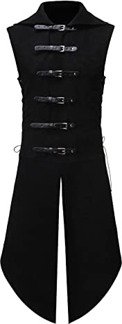 Steampunk Frack pour homme sans manches, veste gothique pour homme, longue, tendance, noir, manteau victorien, jupe de marche, rétro, médiéval, Tuxedo, vêtements de performance élégants, costume