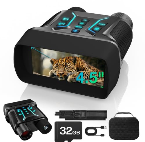 Binocolo Visione Notturna 4K, 36 MP Visore Notturno con Zoom Digitale 8X, Ricaricabile 4500mAh, Display HD da 4,5, Scheda 32GB Carta, 7-Livelli Visione Infrarossa, Perfetto per Campeggio (Nero)