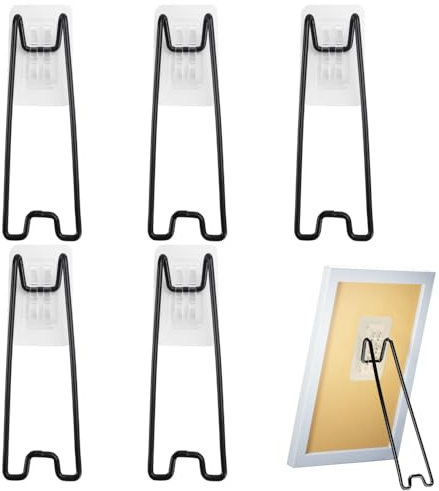 Lot De 5 Supports pour Cadres Photo, Porte de Photo, Présentoir de Fer, Supports de Panneau de Chevalet Auto-adhésifs, d'affichage Photo Réglable pour Albums, Peintures, Décoration d'intérieur
