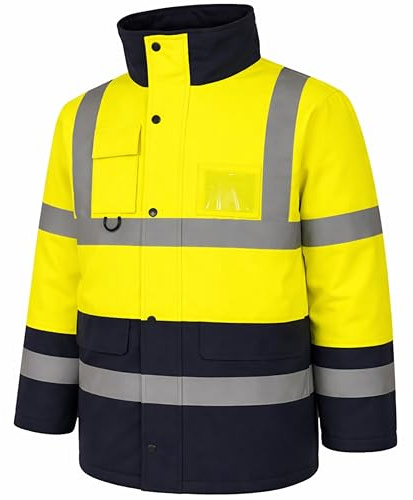 Hi-Vis Waterproof Parka Jacket – High Visibility Security Work Coat – Safety Reflective Workwear – Yellow, Orange, Yellow/Navy, Orange/Navy, Black – S to 4XL