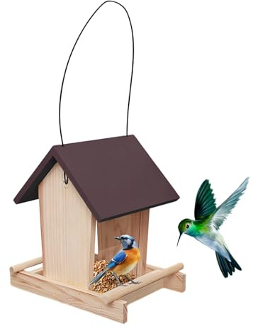 Mangeoires À Oiseaux D'Extérieur - Mangeoire sur Pied avec Bol | avec Maison en Bois À Corde Supérieure pour Oiseaux - pour Perruches, Colibris, Moineaux, Jardin, Terrasse