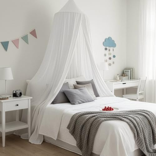 BREEZENEST Bed Canopy Mosquito Net for Twin/Full/Queen Beds – Soft Polyester Bed Cover, Breathable & Skin-Friendly, Blocks Glare, Protects Against Mosquitoes, Easy Installation (White)