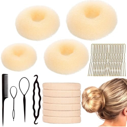 YAYNO 34 Pezzi Set Completo per Chignon 4 Creatore per Pane Retine Forcine Capelli Elastici Per Capelli Ciambella Accessori per Acconciature Ragazze e Ballerini Acconciature