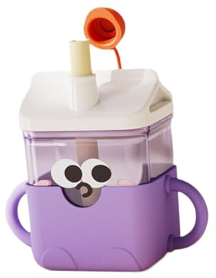 Qianly Bicchiere di Transizione per L'apprendimento, Bicchiere con Cannuccia per Neonati con Manici Antiscivolo per Una Facile Presa, Adatto All'uso, Viola, Taglia unica