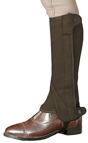 Ovation Women's Elite Amara Ribbed Half Chaps - Equestrian Horse Riding Protective Legwear with Contoured Stretch Panels, Dirt-Resistant Zipper, Snap Closures & Reinforced Calf, Dark Brown, Medium